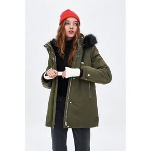 Like New Zara Olive Green Parka Anorak Hooded Jacket Size S